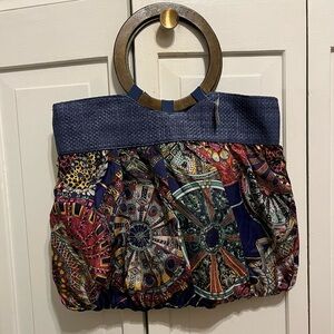 Bijoux Terner Multicolored Boho Bag, Paper Straw/ Polyester Material, New w/ Tag